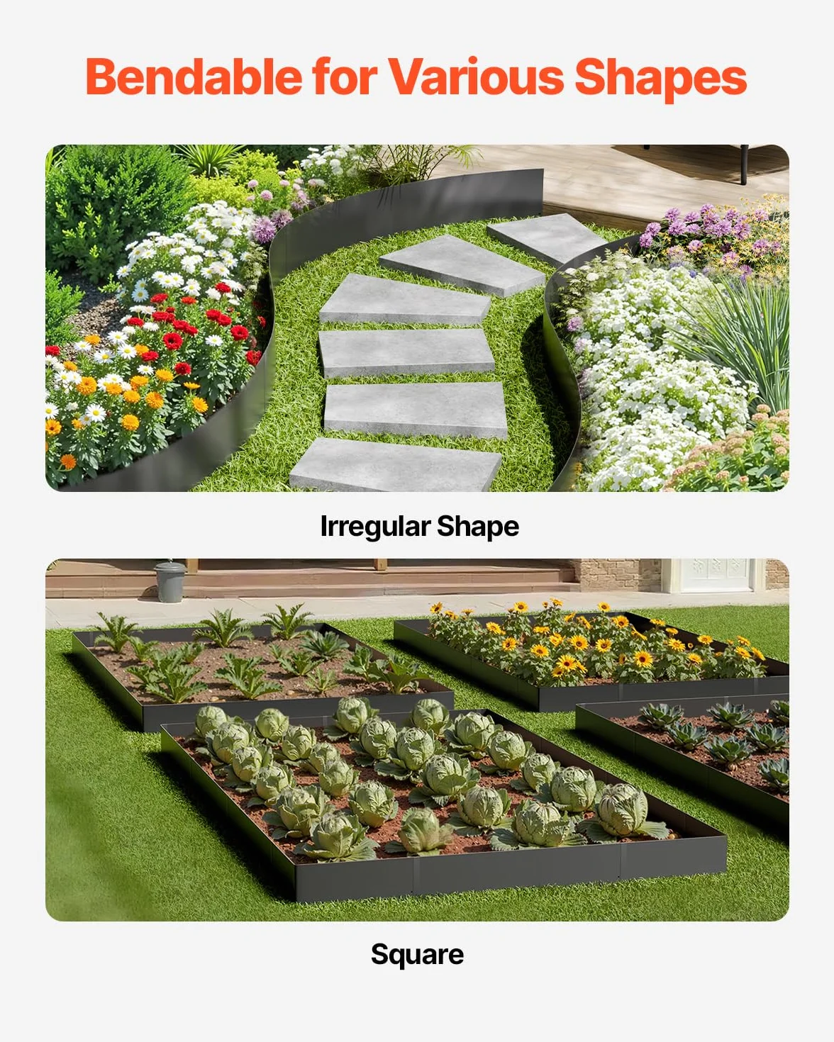 VEVOR Borde de Acero Galvanizado para Paisajismo, 1016 x 152,4 x 1,5 mm, 6 Piezas de Borde de Metal Resistente a la Oxidación, Divisor de Camino de Jardín para Parterres de Flores, Césped, Negro