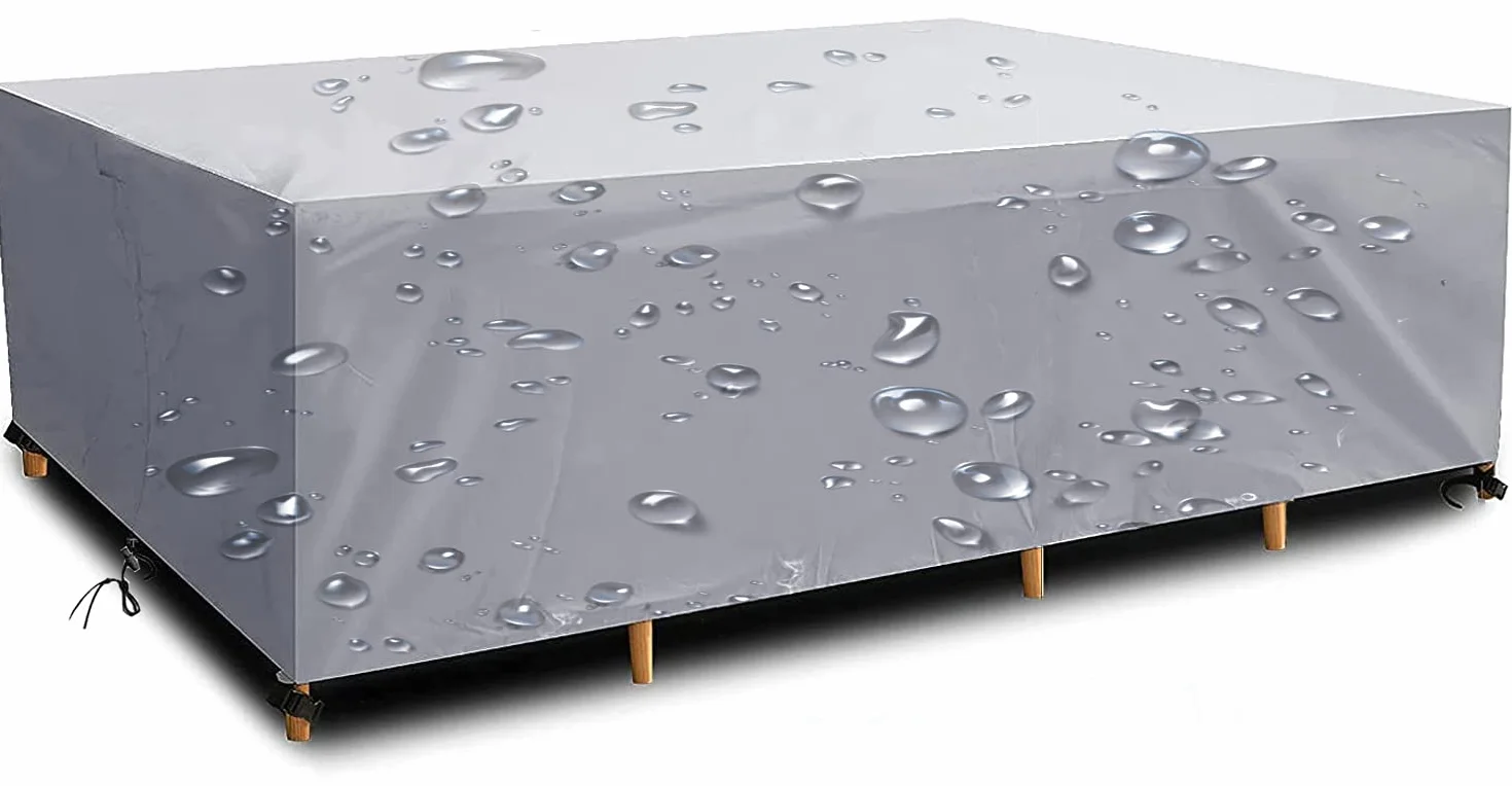 Funda Mesa Jardin Impermeable Varios tamaños 420D Oxford Rectangular Cubre Mueble Jardin Funda Impermeable Anti-UV Resitente al Polvo para Muebles de Exterior sillas mesas Plata 220x90x80cm
