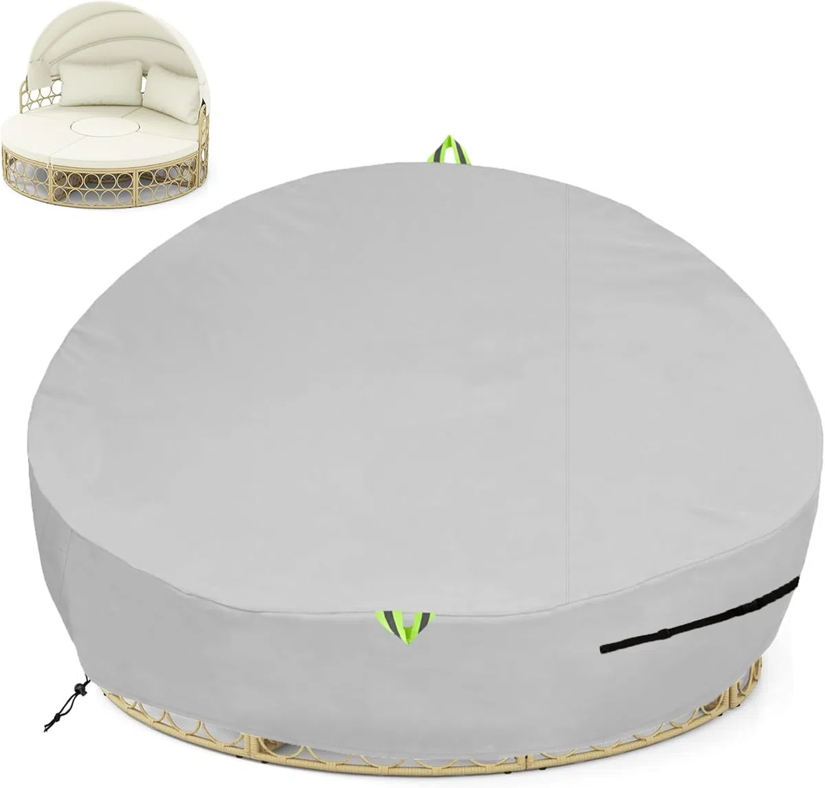 Funda Cama Jardin Redonda Sofa Cama Exterior Impermeable Resistente al Viento 600D Oxford Sofá Cama de Exterior Redonda Funda para Muebles de Jardín - Ø223x88/45cm