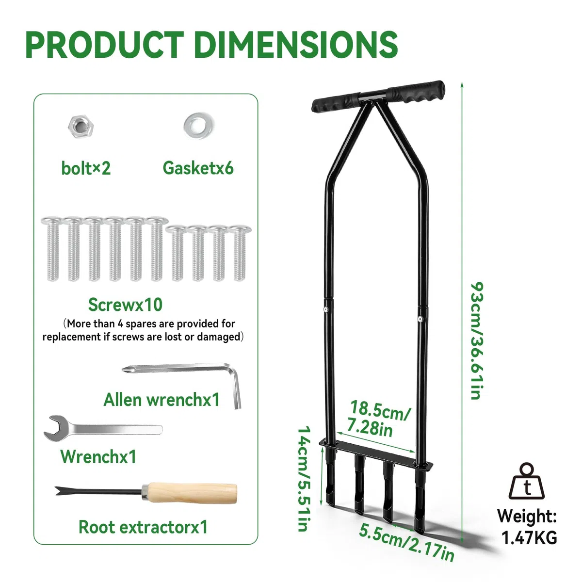 Aireador de núcleo de césped, herramienta aireadora de césped de dientes huecos mejorada, tapón manual de suelo de jardín, agarre suave de 4 puntas, estaca de aireación de núcleo resistente para