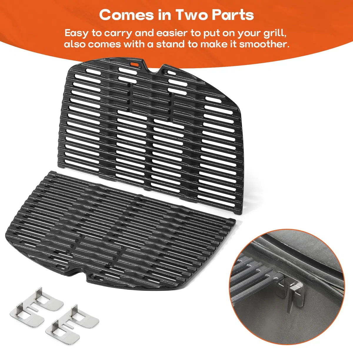 onlyfire Rejillas de cocción de Hierro Fundido para Weber Q200, Q220, Q240, Q2000, Q2200, Q2400 Parrilla de Gas -Weber 7645 Accesorio de Barbacoa - Juego de 2