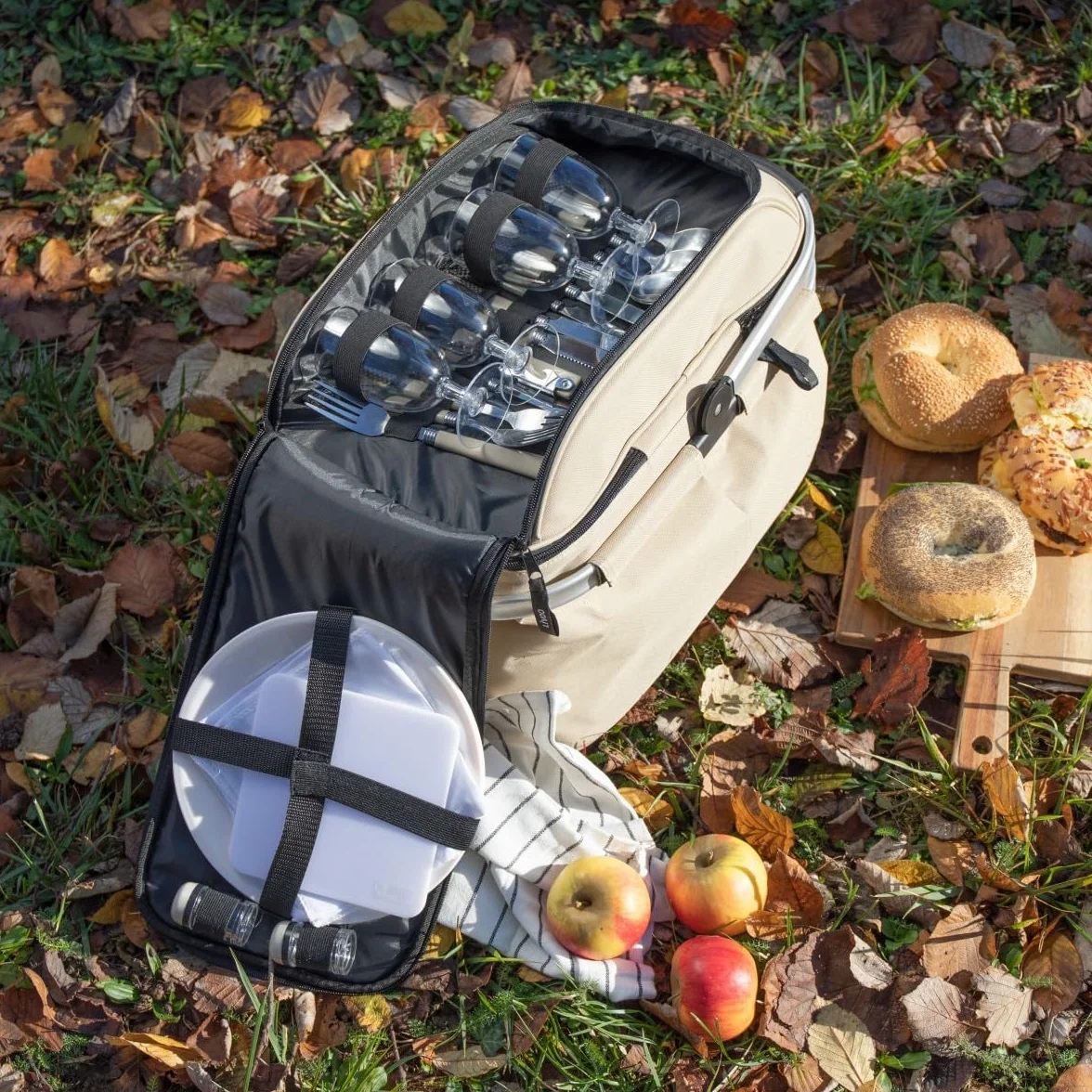 Livoo - Cesta de Picnic para 4 Personas SEP117C - 23L, 600D, 29 Accesorios incluidos, Color Beige