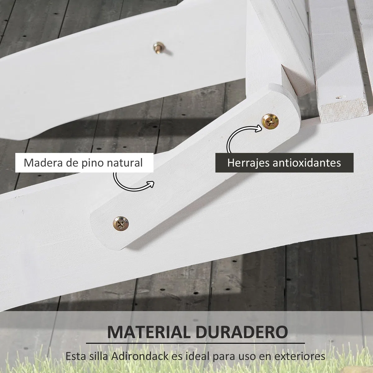 Outsunny Silla Adirondack de Madera Plegable Silla de Jardín con Respaldo Alto y Reposabrazos para Balcón Terraza Exterior Carga MAX. 113 kg 73x88x93 cm Blanco