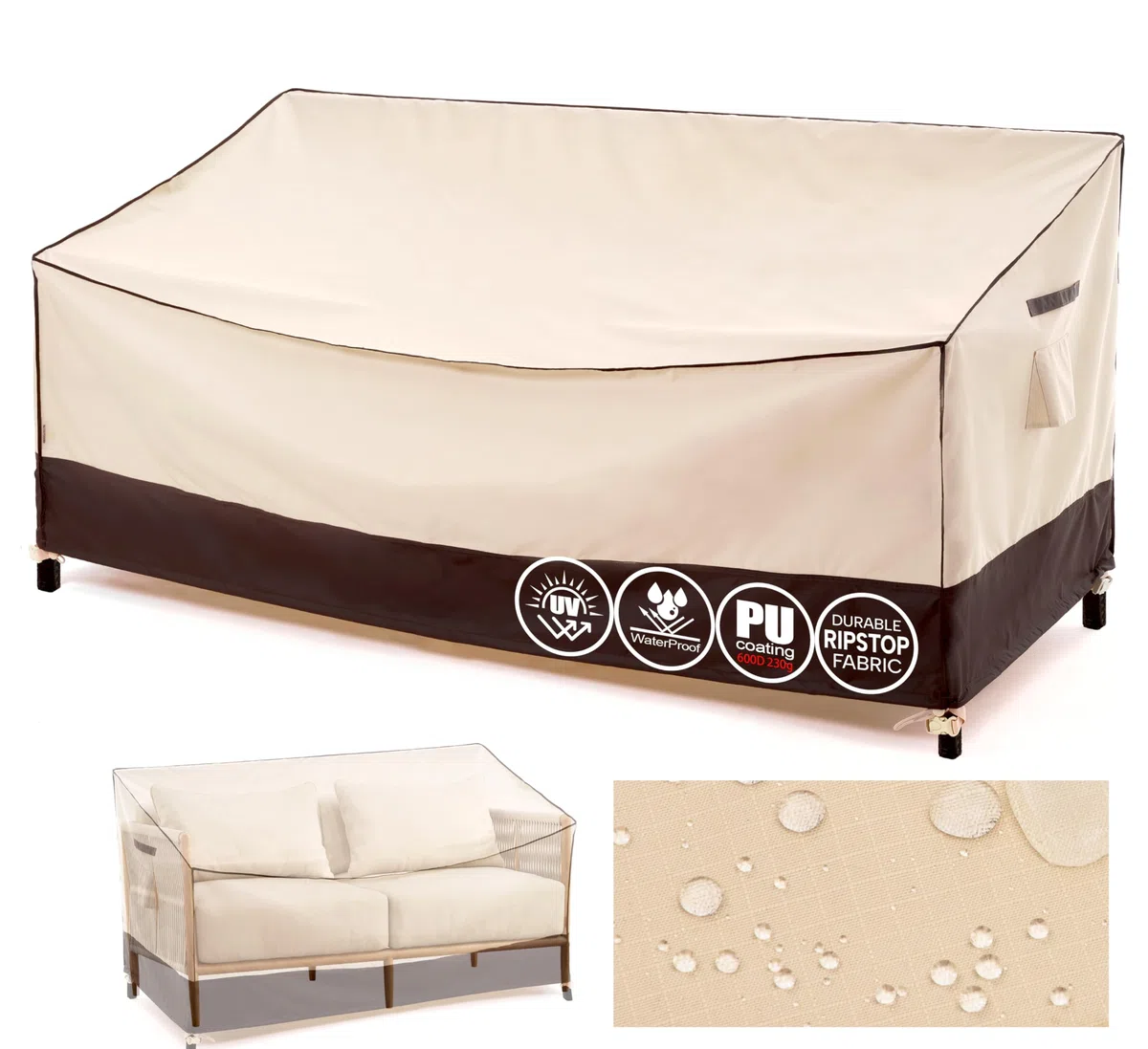 F&J Outdoors Funda para Sofá de Jardín, Tela Ecológica, Impermeable, Resistente a los Rayos UV, Cubierta para Banco de 3 Plazas, Protección contra la Nieve en Invierno, 208x99x61/89cm