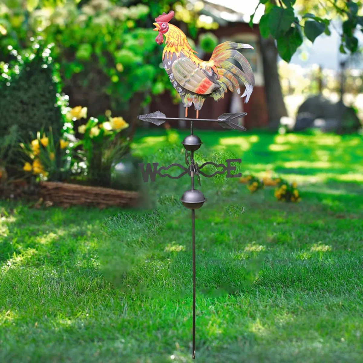 Veleta colorida de gallo de metal con indicador de viento, forma de gallo, 120 x 30 cm