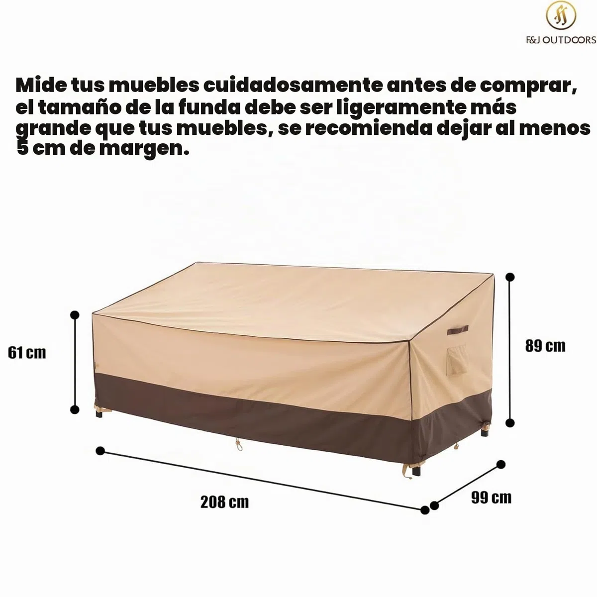 F&J Outdoors Funda para Sofá de Jardín, Tela Ecológica, Impermeable, Resistente a los Rayos UV, Cubierta para Banco de 3 Plazas, Protección contra la Nieve en Invierno, 208x99x61/89cm
