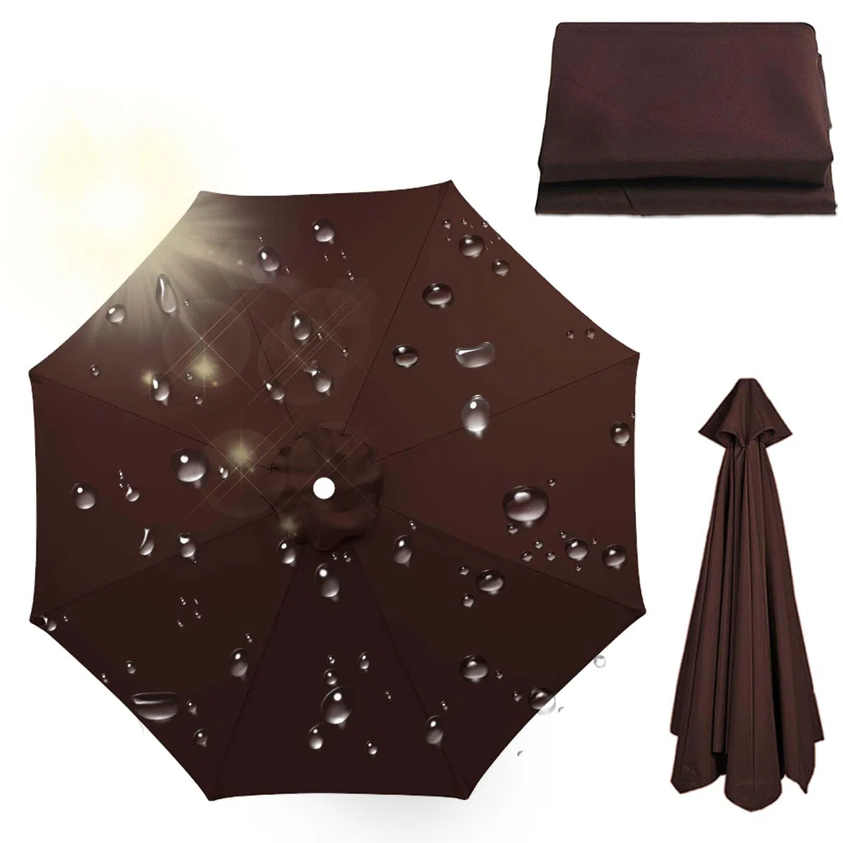 Toldo de Recambio de Sombrilla 4M-8Varillas, Impermeable Cubierta De Sombrilla De Tela De Repuesto, Protección UV (Brown)