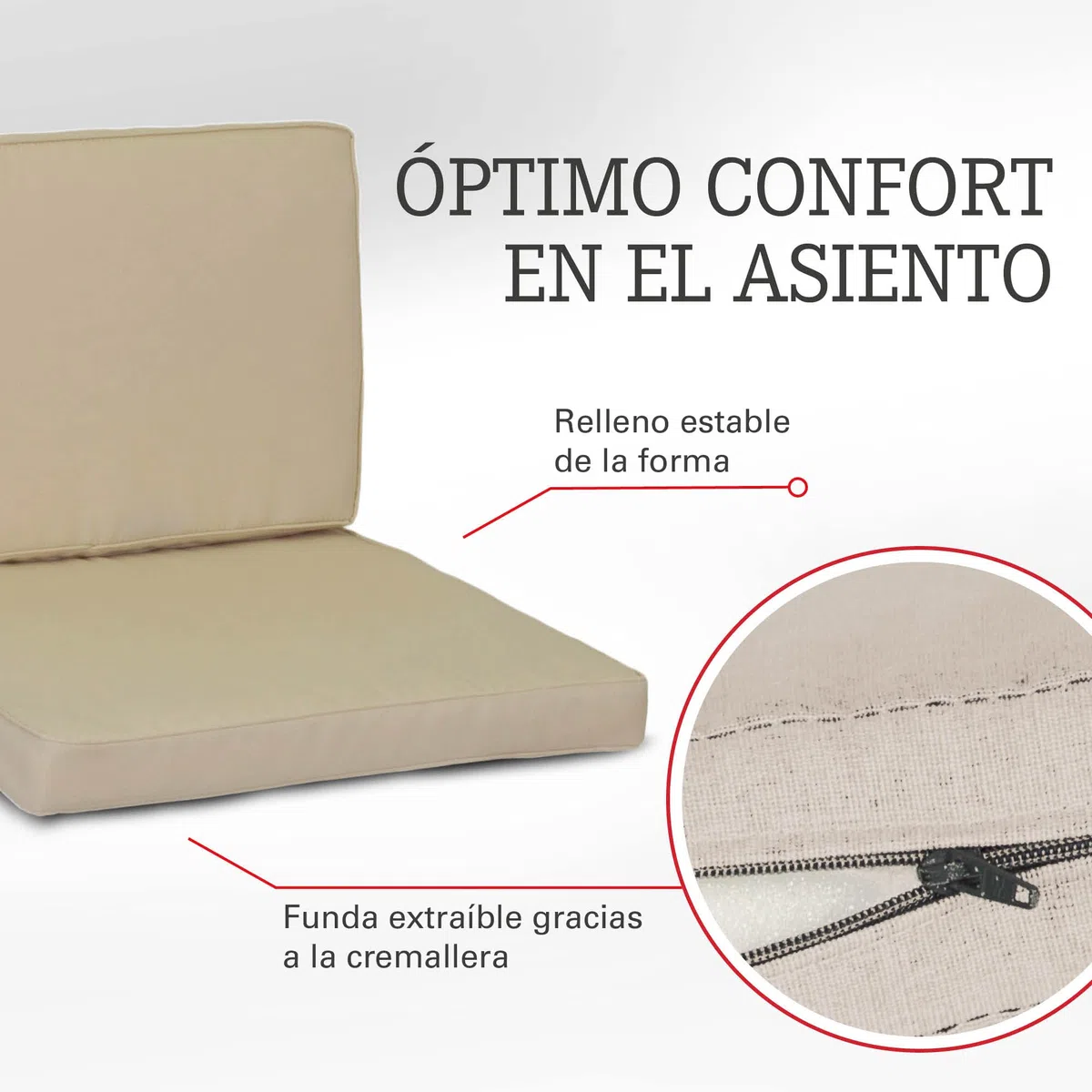 Gartenstuhl-Kissen Monaco Lounge - Almohadas Intercambiables, Repelente al Agua, Color Beige Claro, 5cm Grosor, Juego de 8