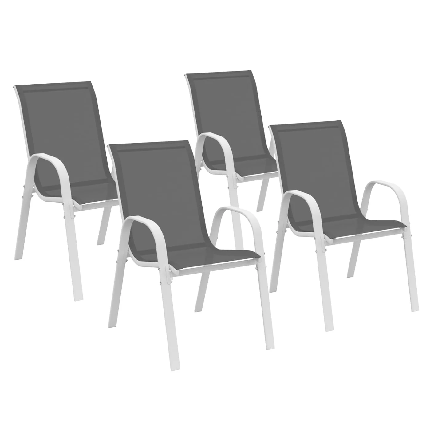 IDMarket - Juego de 4 sillas de jardín LYMA de metal y textileno apilables blanco y gris