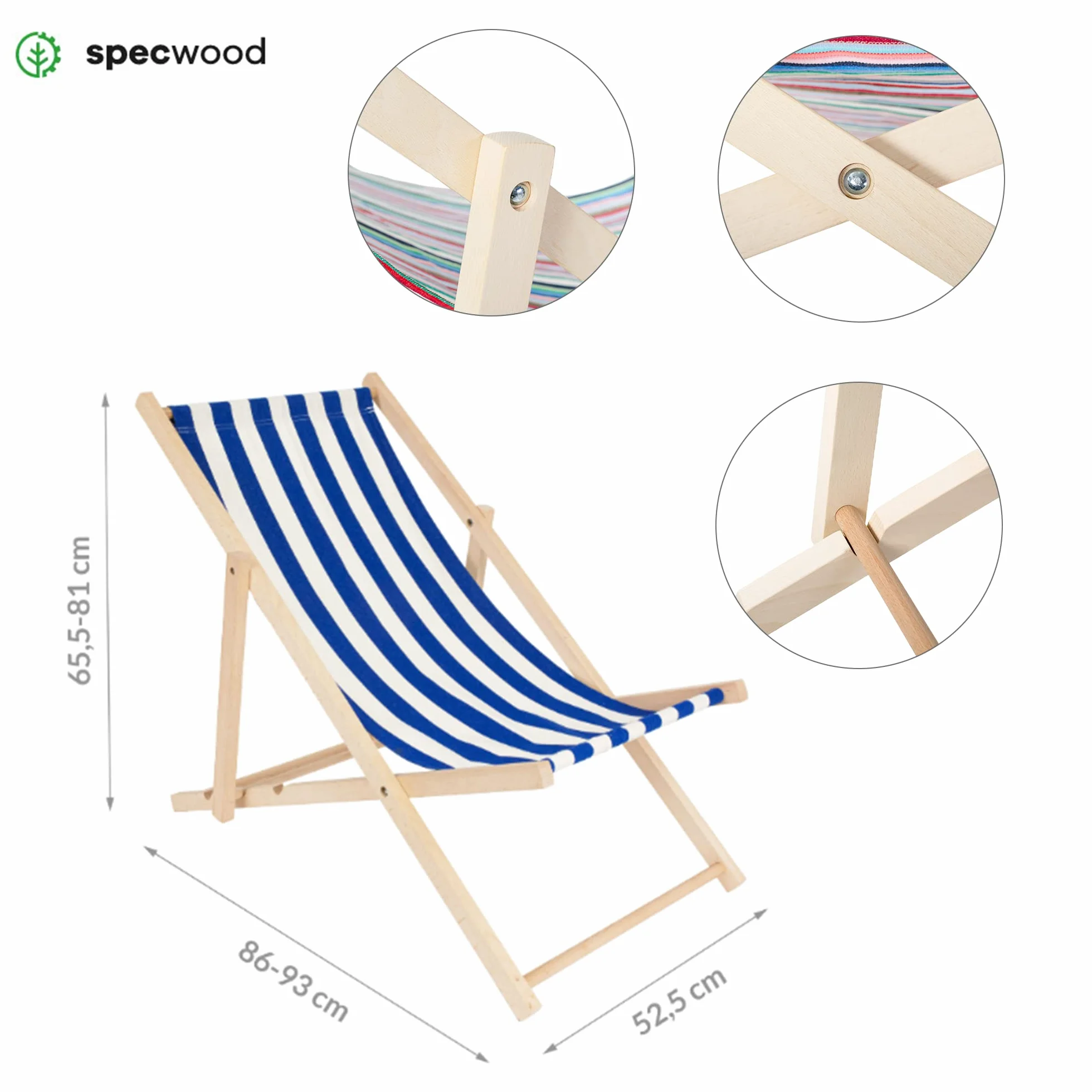 Tumbona de Madera Ajustable para Playa y Jardín Construcción Robusta y Sólida Material Práctico Fácil de Transportar 119 cm x 58 cm Color Azul Oscuro