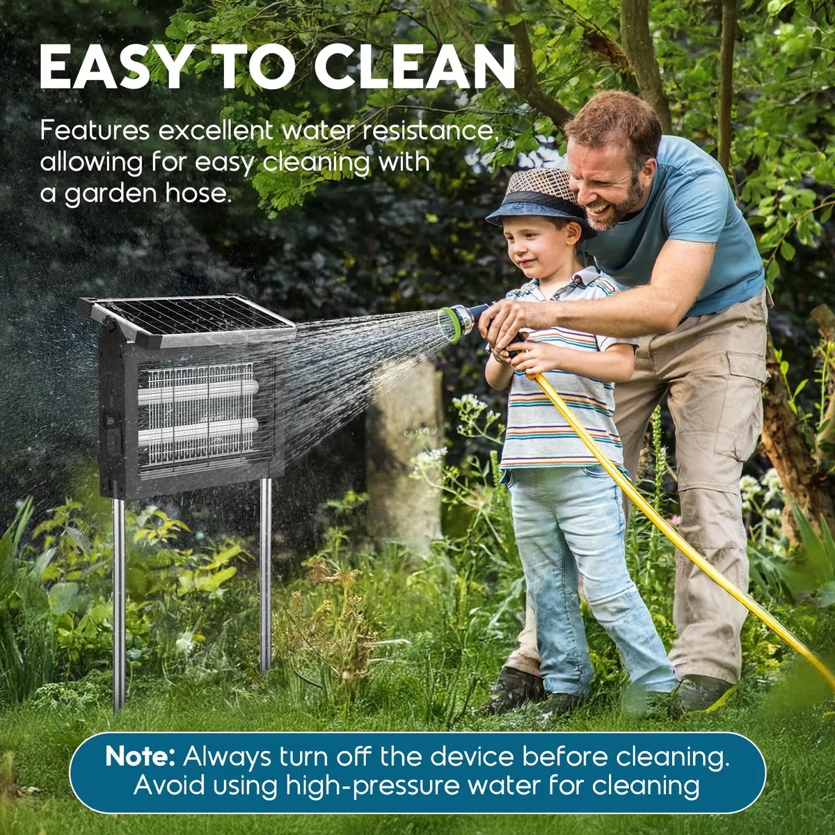 anysun Lámpara Antimosquitos Solar Exterior, Mata Mosquitos Eléctrico 4500V con Batería Recargable 4000mAh, USB-C, IPX5, Sensor Crepuscular, Cable de 3 m, para Terraza, Jardín, Balcón (Negro)