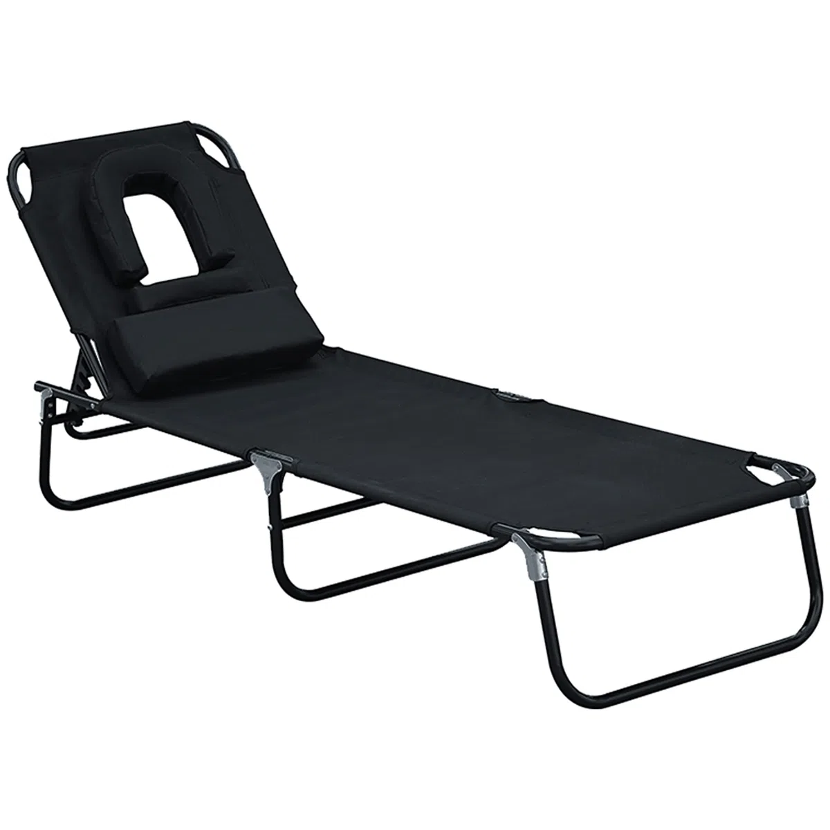 Tumbona Reclinable Acero Hamaca Plegable Playa con Almohada Masaje y Leer Negro
