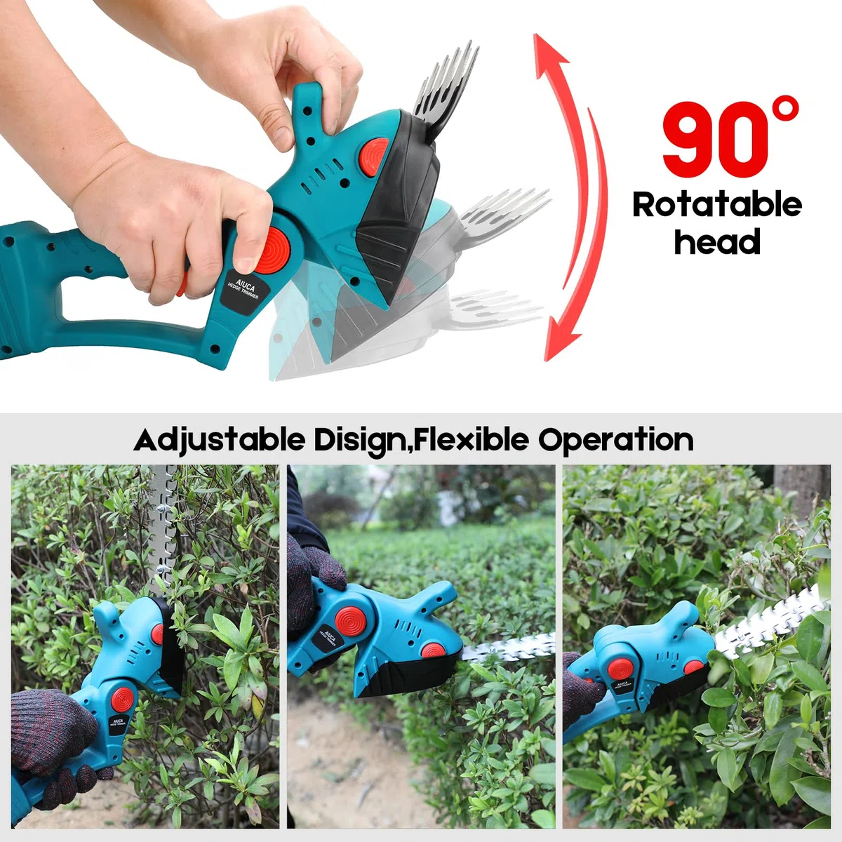 Tijeras de Césped y Setos a Batería 2 en 1, Cortasetos Eléctrico 21V 1260 RPM, con 2 Baterías de 2500 mAh, Cargador y Cuchillas de 130 mm y 230 mm para Jardín (Azul)