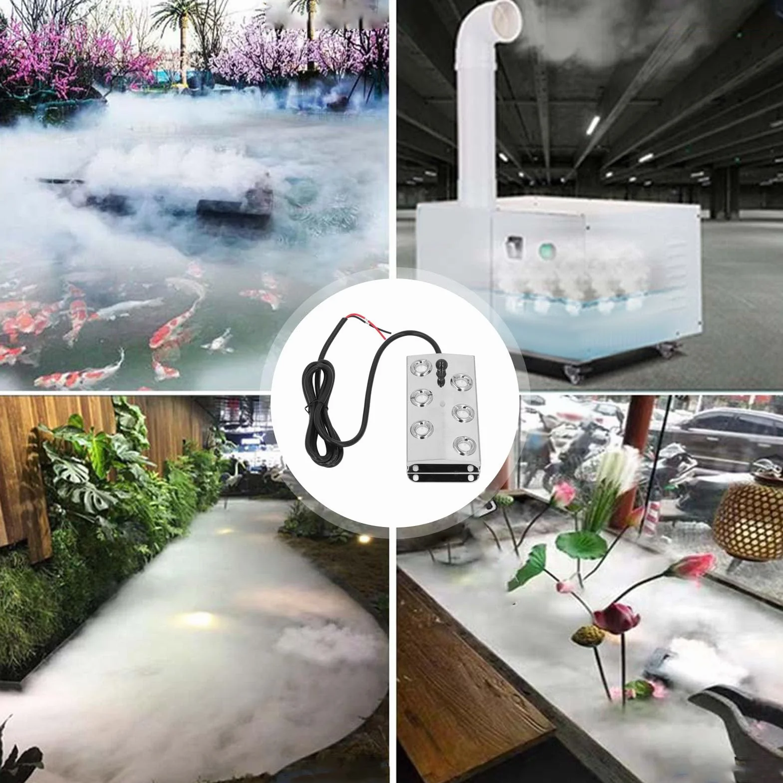Asixxsix Nebulizador Ultrasónico para Fuente de Estanque de Agua, Generador de Niebla de 6 Cabezales de Acero Inoxidable IP67 a Prueba de Agua, Humidificador de Aire con Atomizador