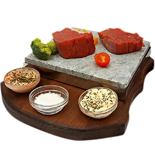 Piedra para asar carne a la piedra de 20x20 Modelo Curvas 3 salseros