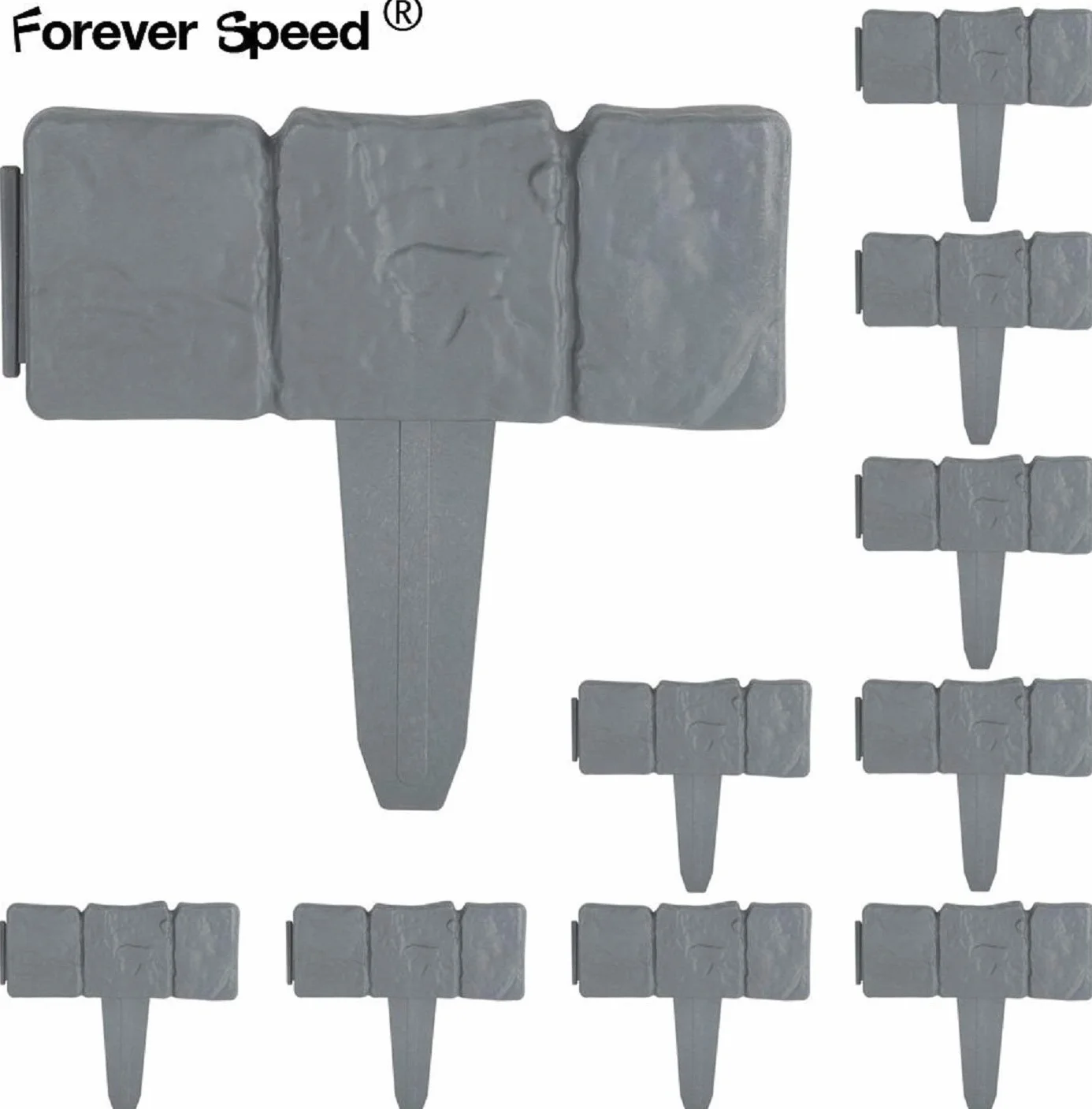 Forever Speed Borde de Jardín Efecto de Piedra 12.5M Borde de Piedra Jardín Patio Decoración Valla de jardín 50pcs Valla Bordes Gris