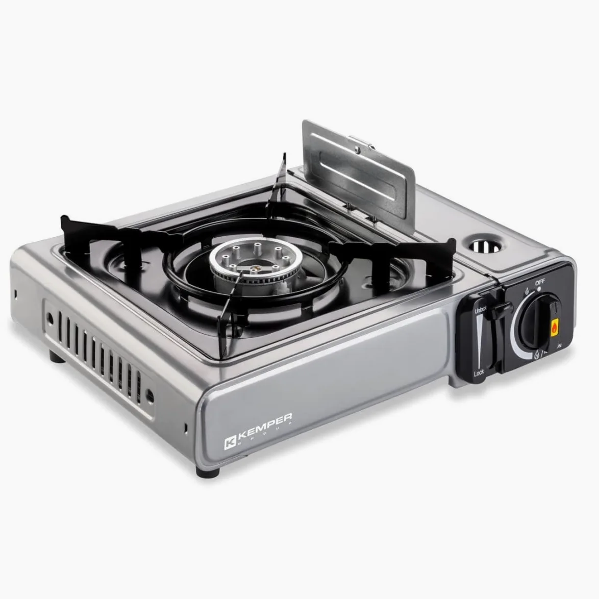 KEMPER - Hornillo de gas Nomade INOX 2200 W + 4 cartuchos de gas encendido piezo seguridad inserto gas