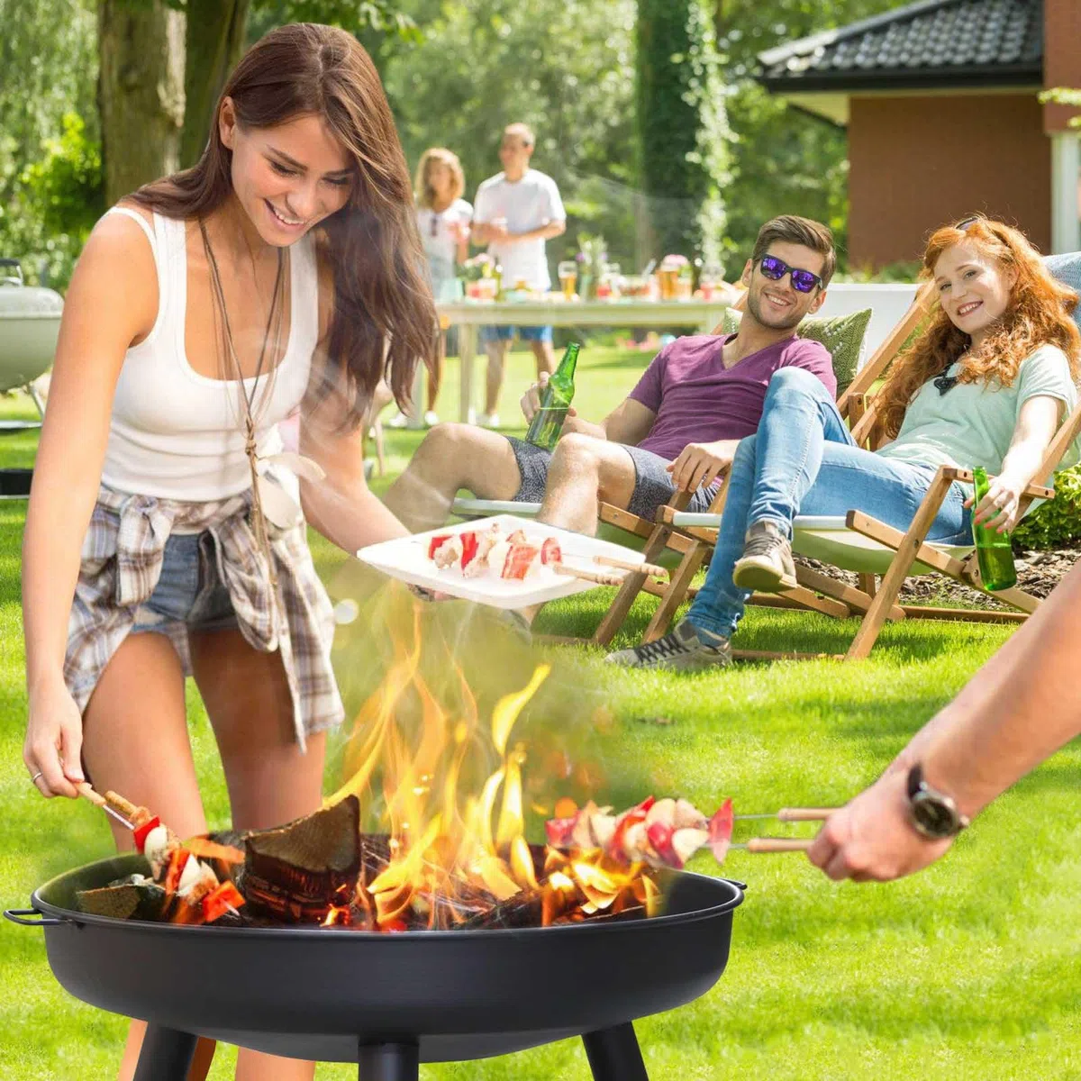 Brasero de 75 cm de diámetro, para exterior, con asas, brasero para balcón, patio, prado, bosque, chimenea, terraza, camping
