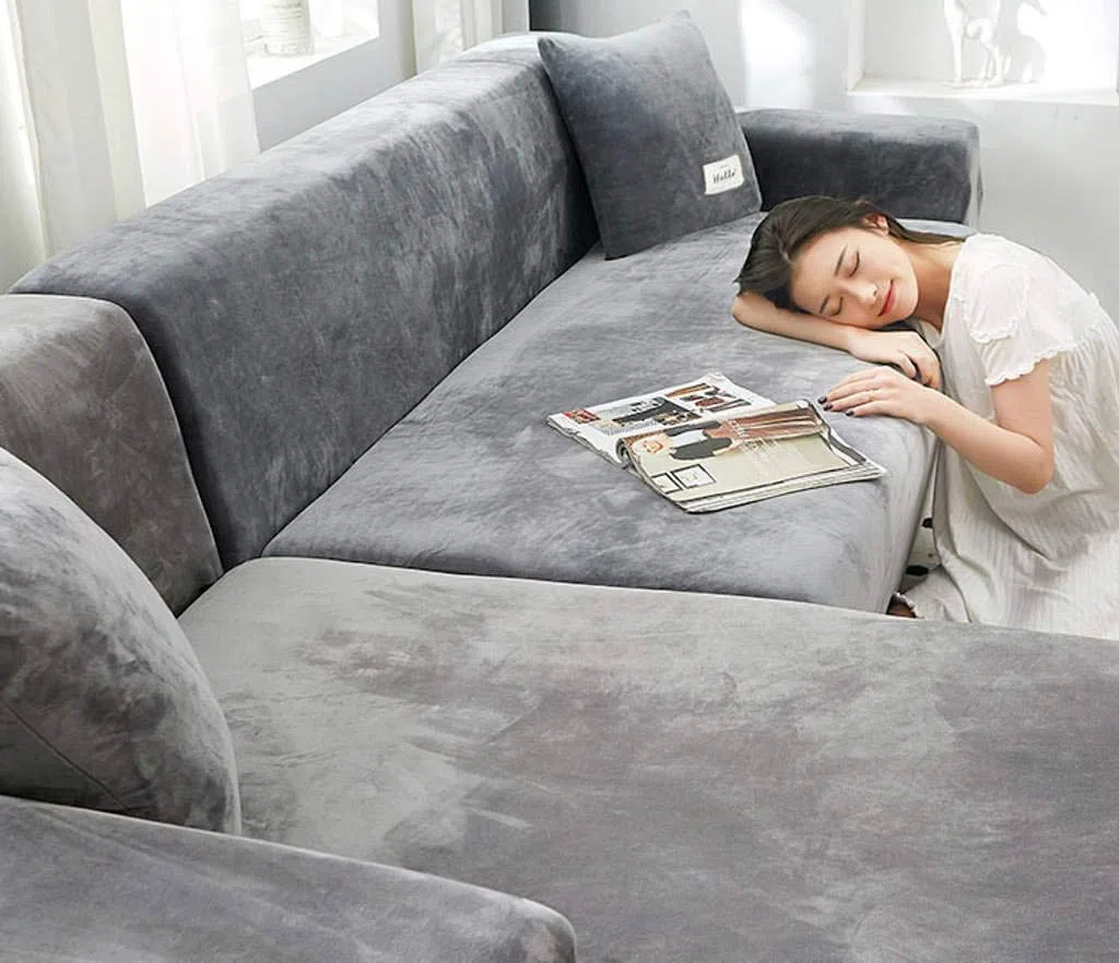 Fundas De Sofá Gruesas 1 2 3 Seater Terciopelo En Forma De L Funda para Sofá Funda De Tela Elástica Elástica De Ajuste Fácil Protector De Muebles para Sofá-3 plazas(190-230cm)-Gris