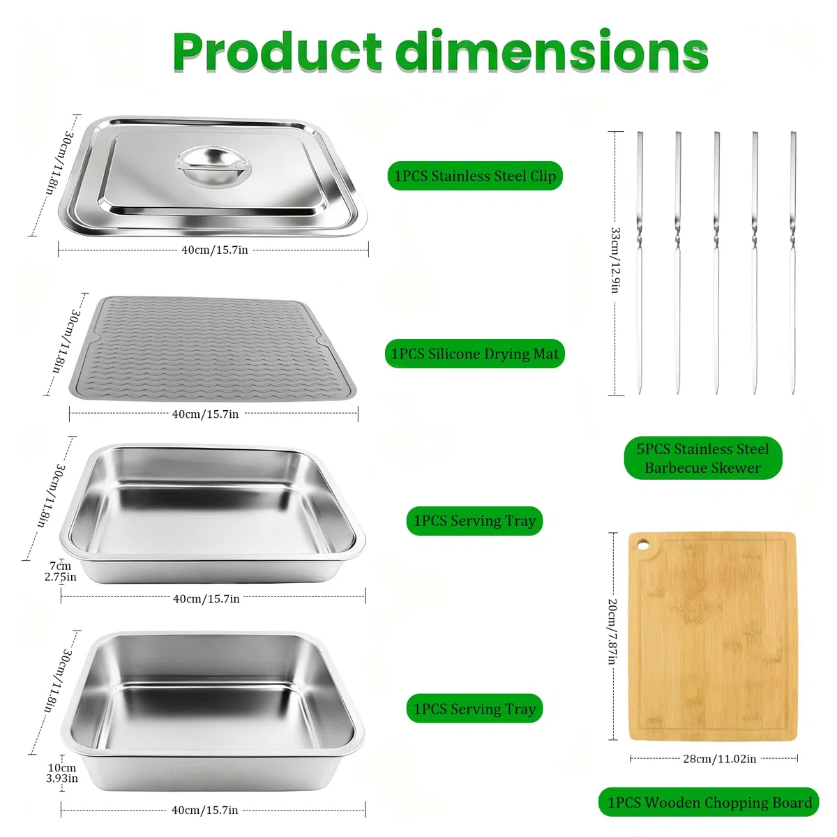 Kalolary Juego de bandejas para preparar barbacoas y servir, bandejas de preparación de barbacoa, bandejas de acero inoxidable, bandeja para marinar, bandeja para servir alimentos, bandeja de