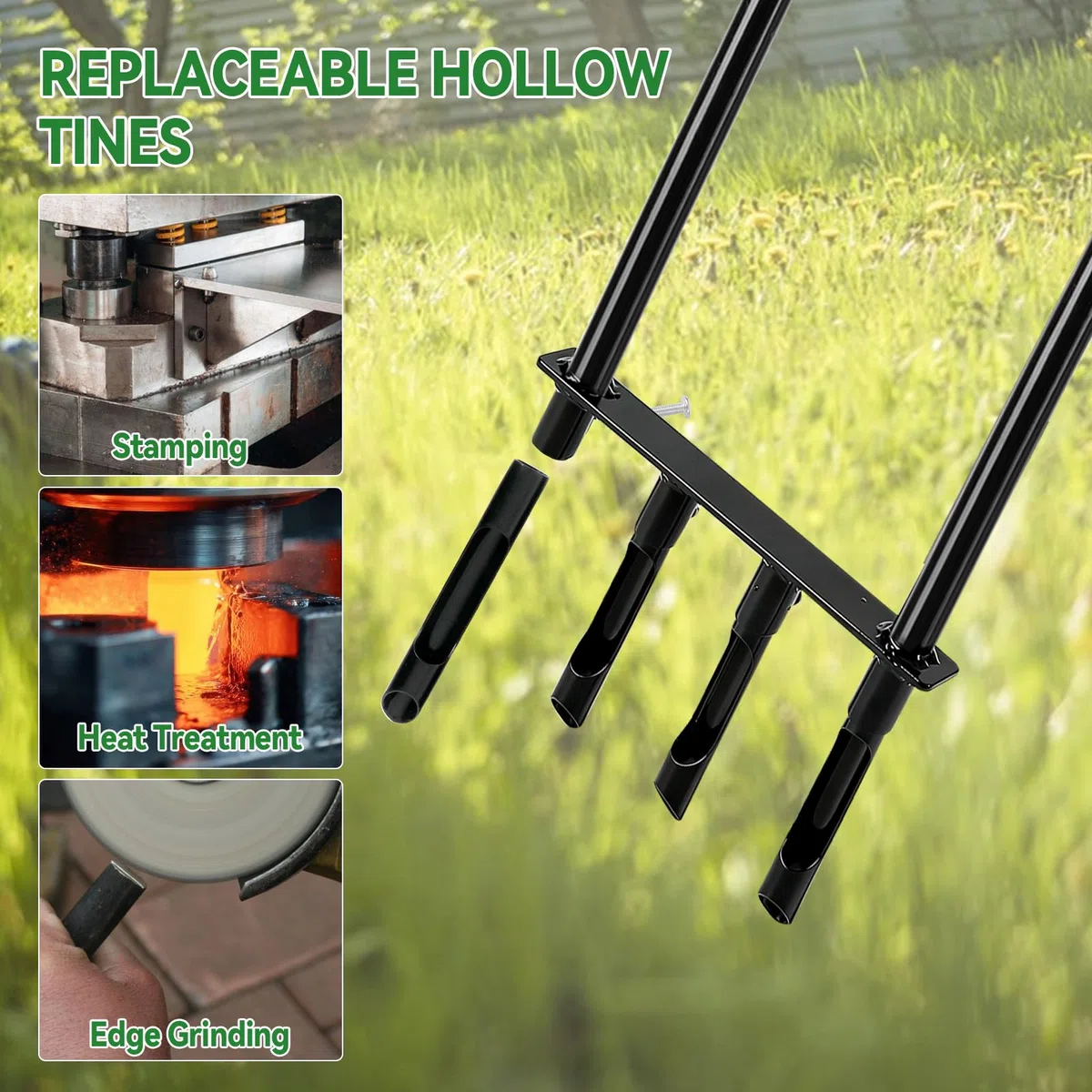 Aireador de núcleo de césped, herramienta aireadora de césped de dientes huecos mejorada, tapón manual de suelo de jardín, agarre suave de 4 puntas, estaca de aireación de núcleo resistente para