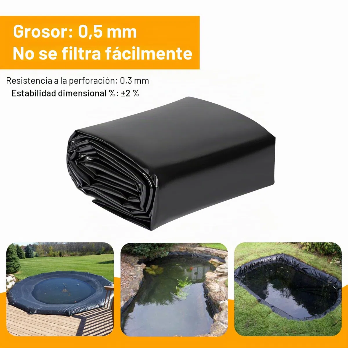 Forro de estanque, Forro de estanque 3x4m, Forro de estanque HDPE negro de alta resistencia, para flores, jardineros, invernaderos, estanques, selección de agua, UV estable