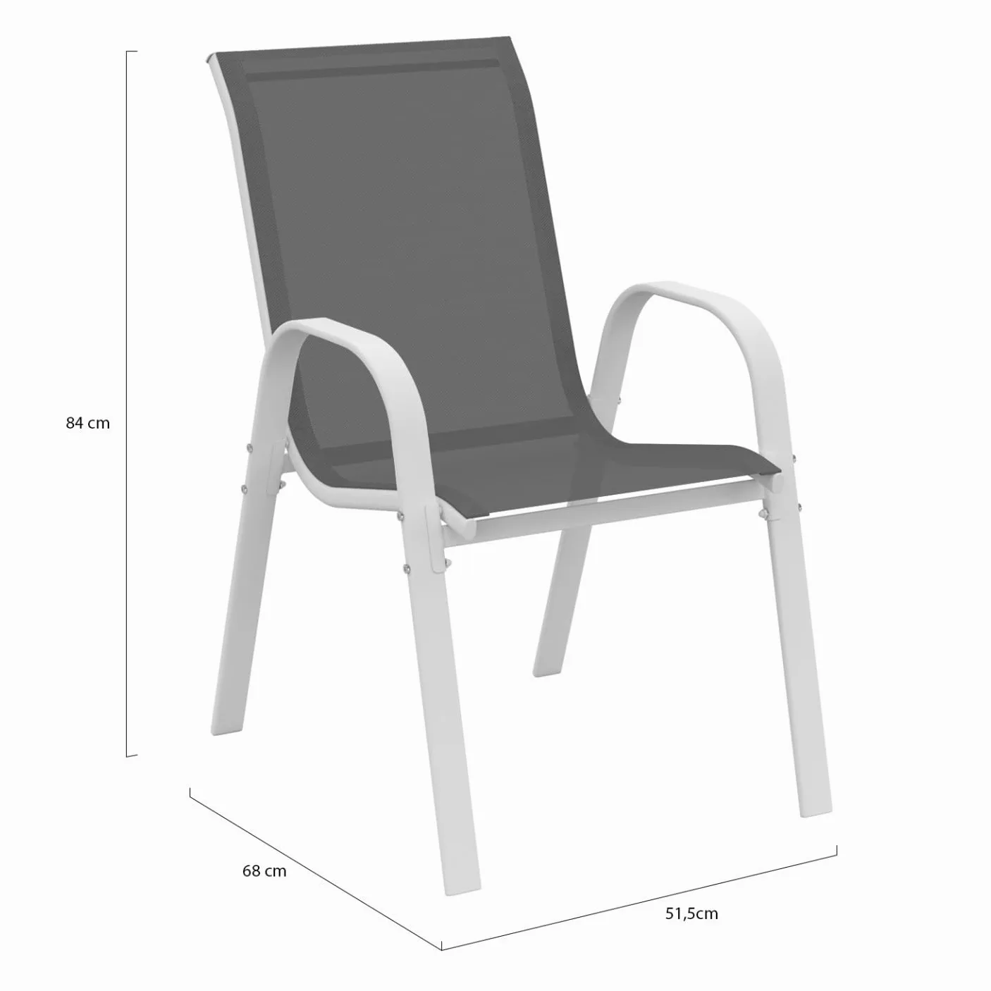 IDMarket - Juego de 4 sillas de jardín LYMA de metal y textileno apilables blanco y gris