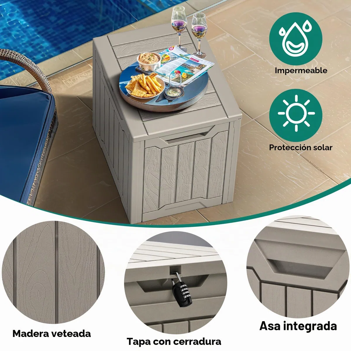 YITAHOME Caja de almacenamiento de resina para exteriores, 31 galones, resistente al agua, caja de almacenamiento para exteriores, para almohadas, equipo de jardín, con cerradura segura, marrón claro